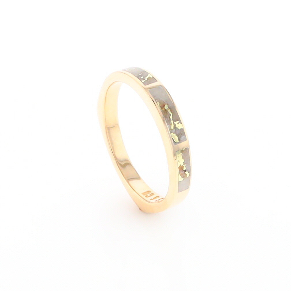 Gold Quartz Ring 3 Rectangle Section Inlaid Band