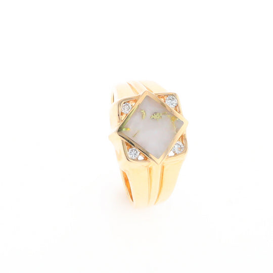 Gold Quartz Mens Ring with Diamond Accents