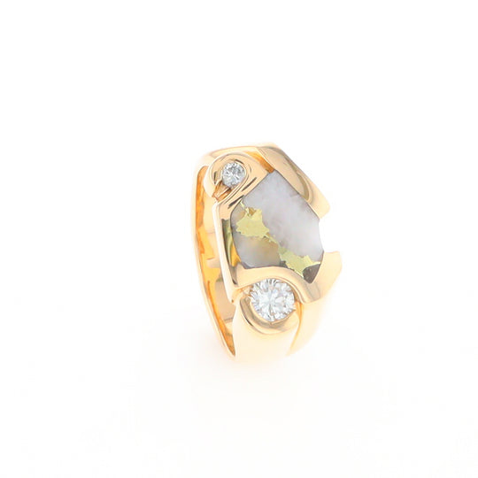 Gold Quartz Ring Geometric Shape Inlaid with 0.30ctw Round Diamonds