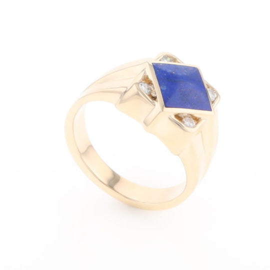 Natural Lapis ring diamond shape inlaid design with .16ctw round diamonds