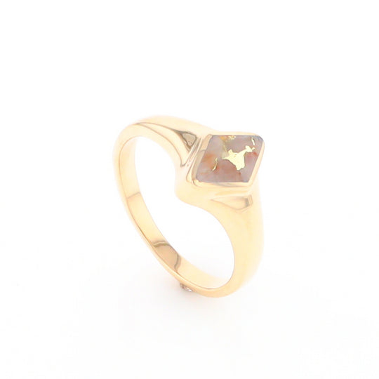 Gold Quartz Ring Diamond Shape Inlaid Design