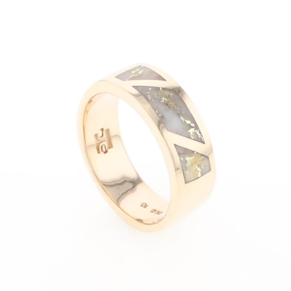 Gold Quartz Ring, 3 Section Inlaid Design