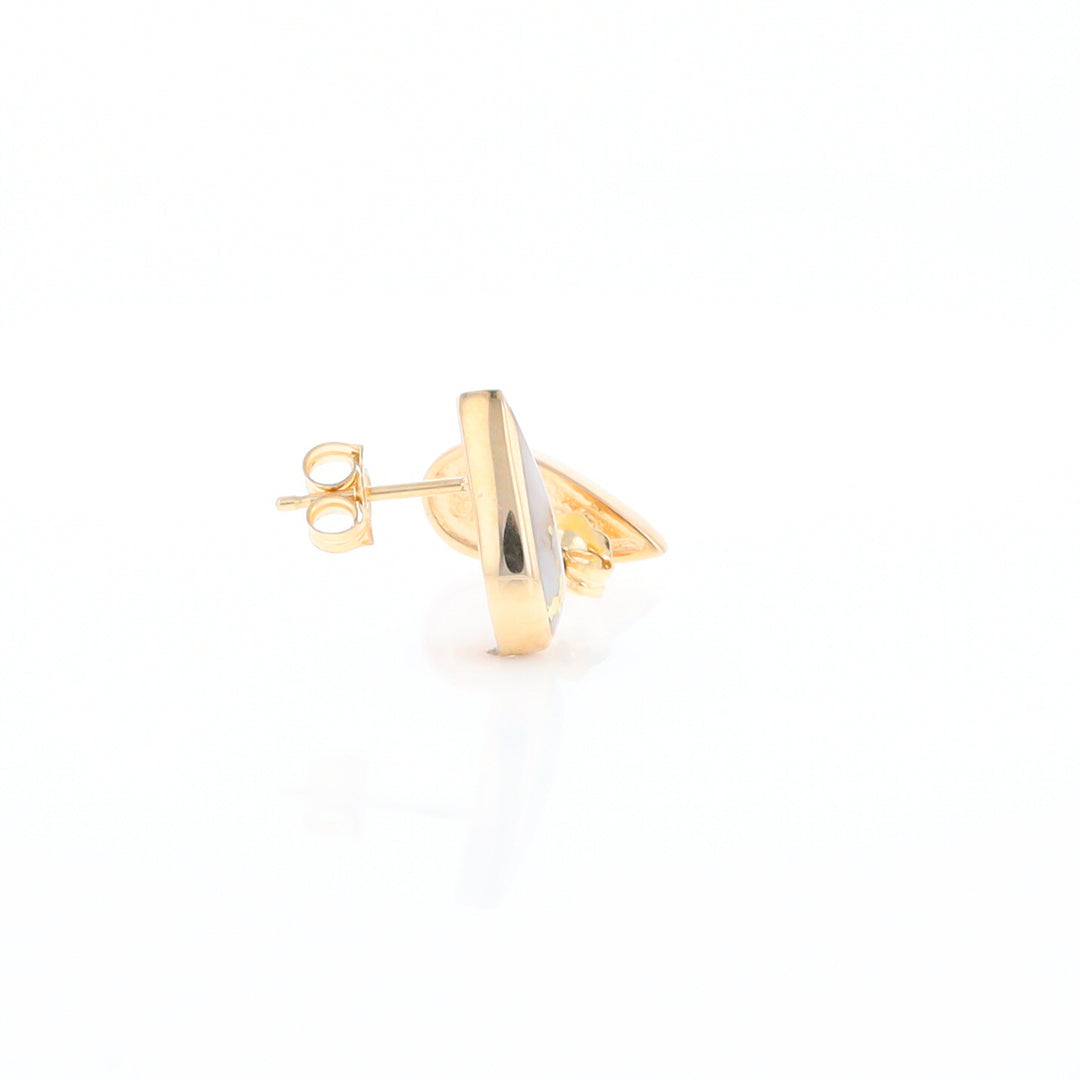 Gold Quartz Earrings Tear Drop Inlaid Studs