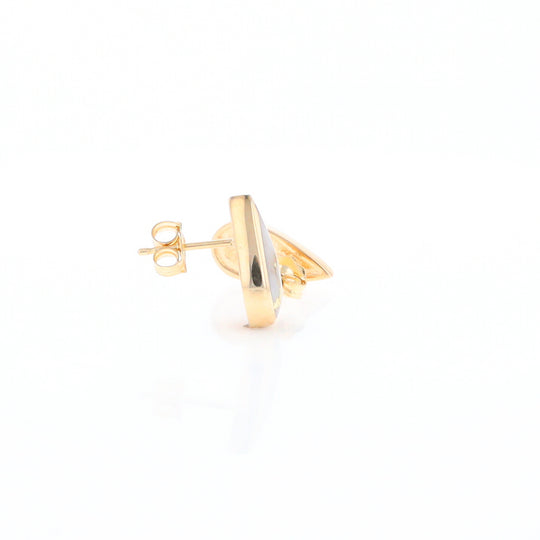 Gold Quartz Earrings Tear Drop Inlaid Studs