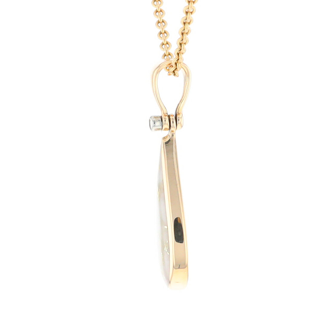 Gold Quartz Necklace Tear Drop Inlaid Pendant with .02ct Diamond