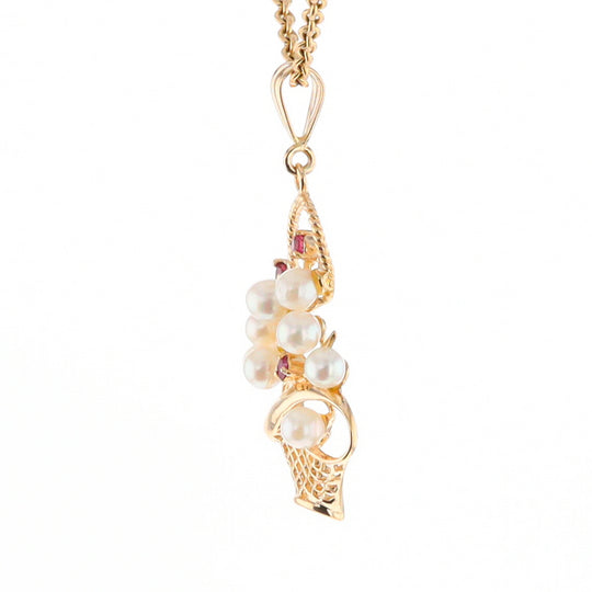 Pearl and Ruby Basket Pendant