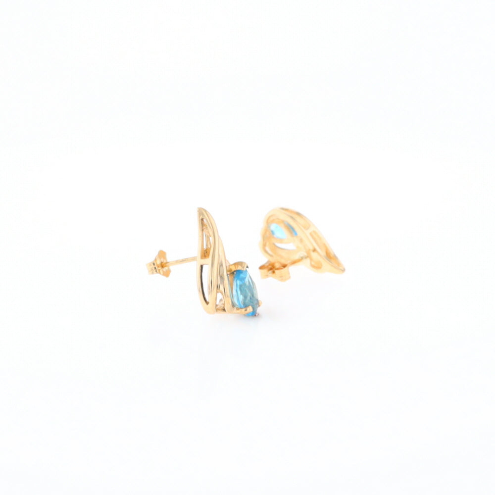 Blue Topaz Swirl Pear Stud Earrings