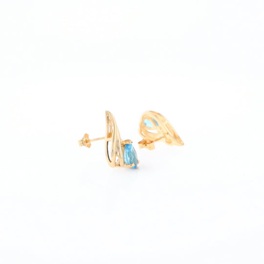 Blue Topaz Swirl Pear Stud Earrings