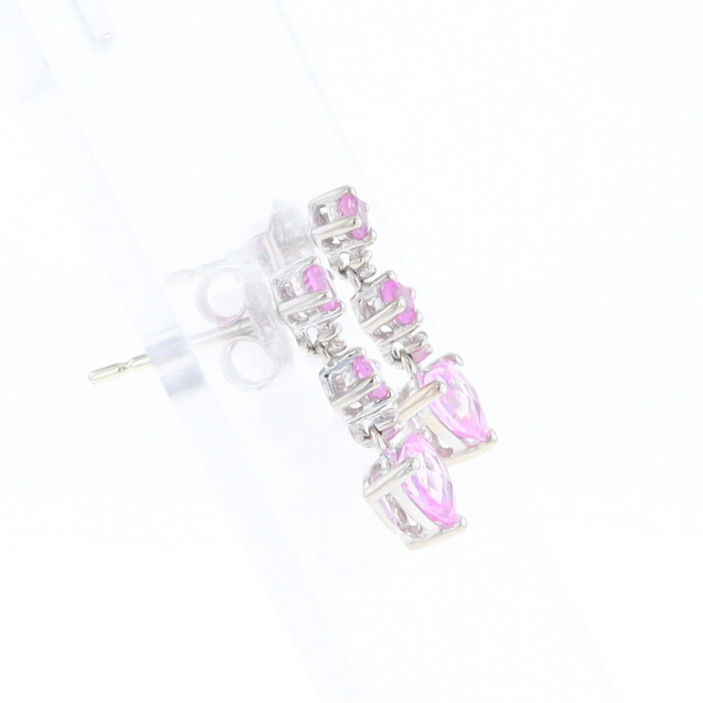 Synthetic Pink Sapphire Dangle Heart Earrings