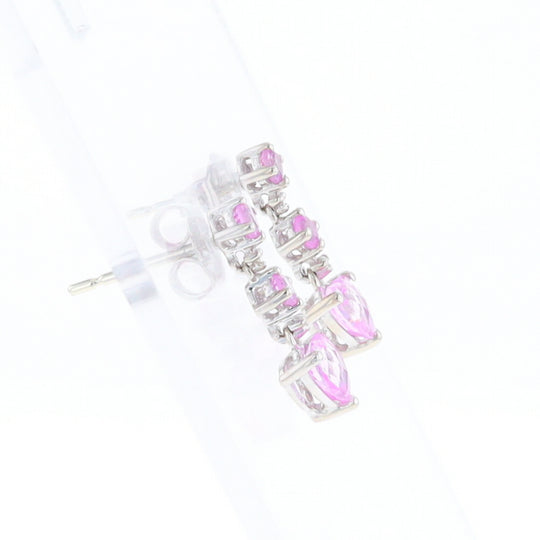 Synthetic Pink Sapphire Dangle Heart Earrings