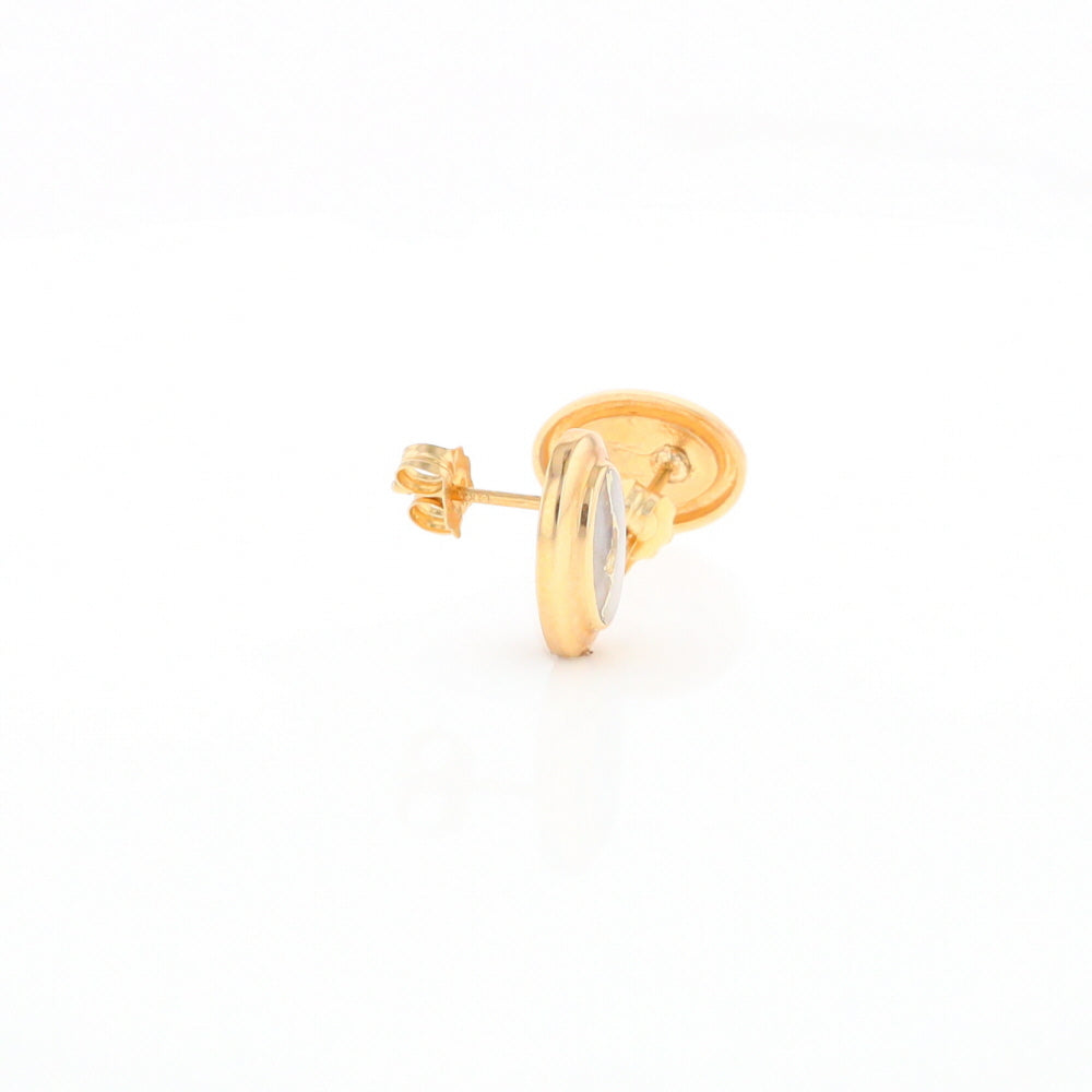 Gold Quartz Earrings Oval Inlaid Design Studs G2