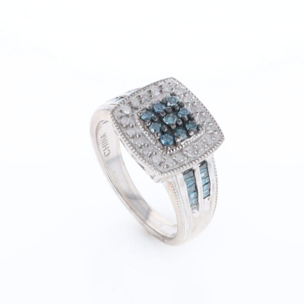 Square Blue & White Diamond Ring