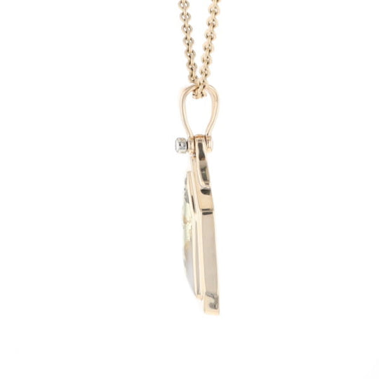 Gold Quartz Necklace .02ct Diamond Geometric Inlaid Design Pendant