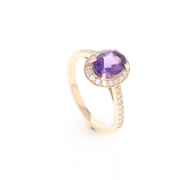 Oval Amethyst with Diamond Halo Ring
