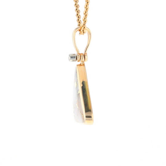 Gold Quartz Necklace Triangle Inlaid Pendant with .02ct Diamond