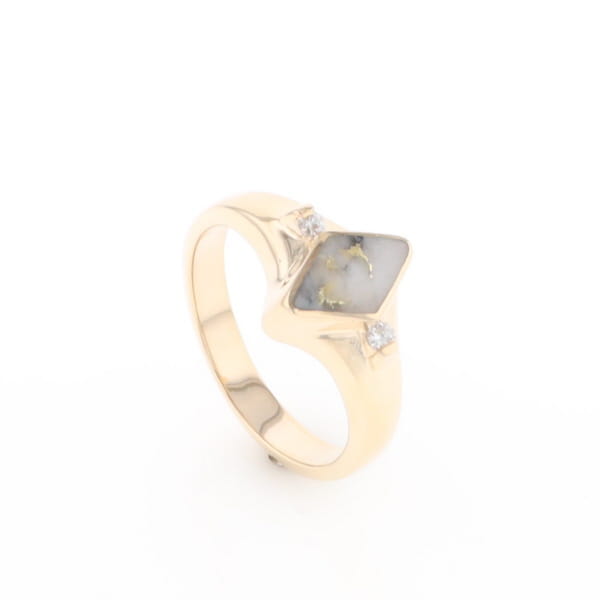 G2 Gold Quartz Ring Diamond Shape Inlaid with 0.05ctw Round Diamonds