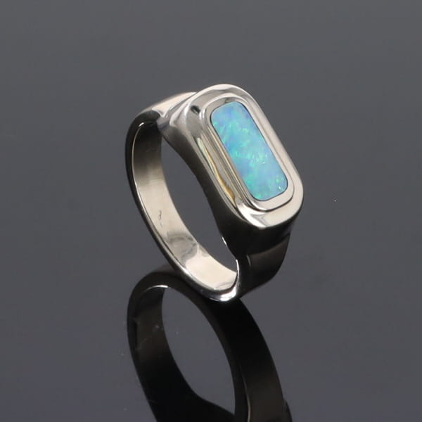 Opal Rings Rectangle Inlaid Design Lady's Ring