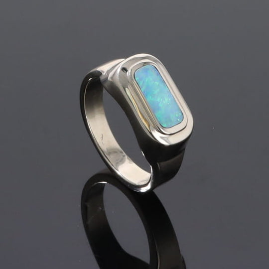 Opal Rings Rectangle Inlaid Design Lady's Ring