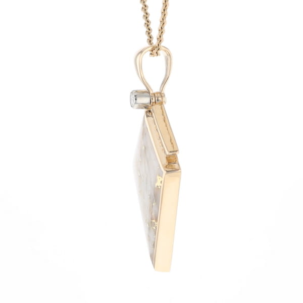 Gold Quartz Necklace Kite Shape Inlaid Pendant with .27ctw Diamonds