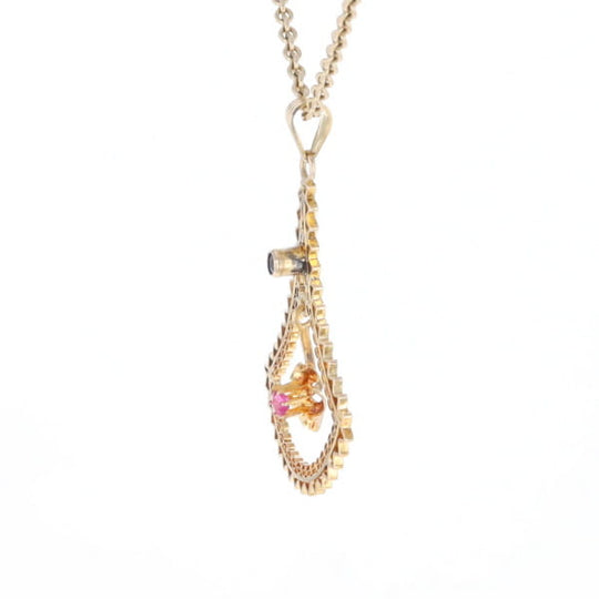 Vintage Buttercup Dangle Ruby Scrollwork Pendant
