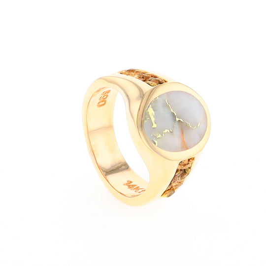 Oval Gold Quartz Inlaid Ring with Natural Gold Nuggets G2 Quality