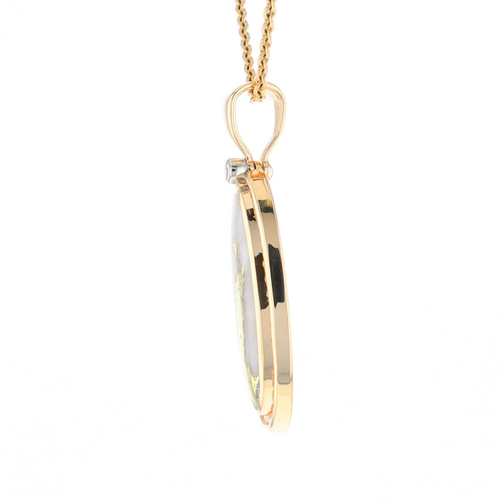 Gold Quartz Necklace .54ctw Halo Diamond Oval Inlaid Pendant