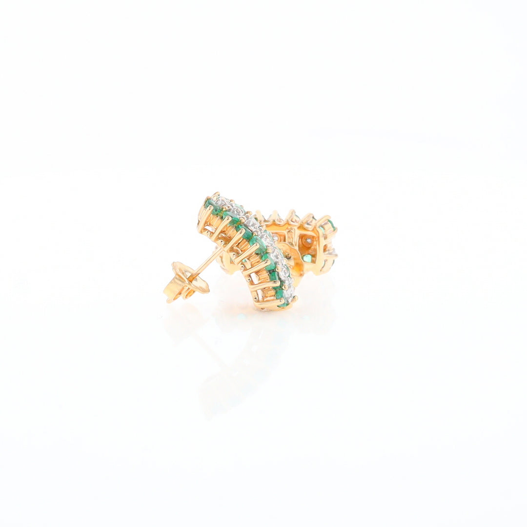 Three-Row Drop Emerald and Diamond Earrings