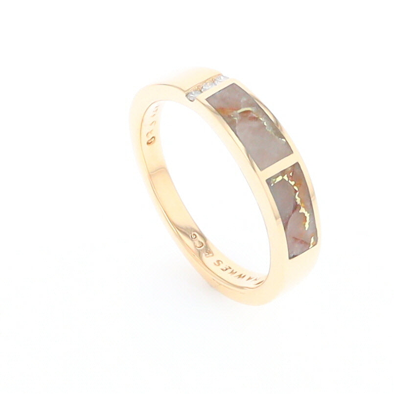 Gold Quartz Ring Double Inlaid Design with .03ctw Round Diamonds