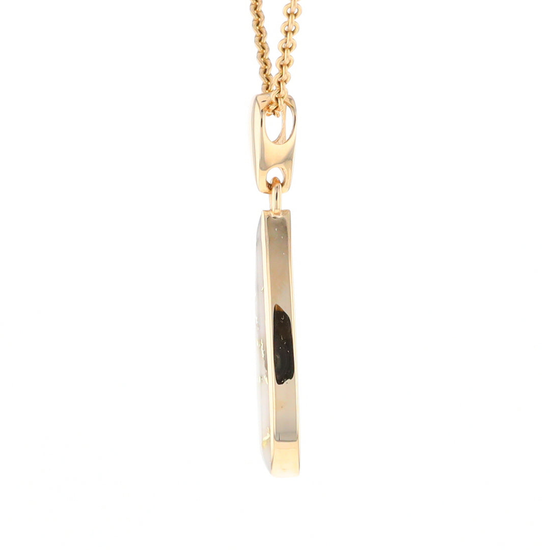 Gold Quartz Pendant Tear Drop Inlaid Design G2