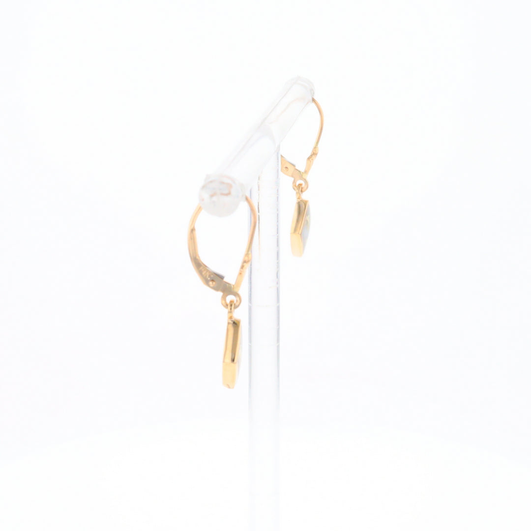 Gold Quartz Earrings Diamond Shape Inlaid Lever Backs G1