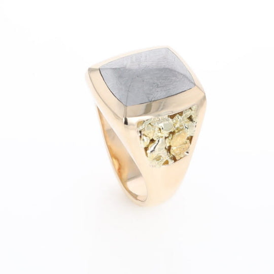 Meteorite Ring Double Side Natural Nuggets Rectangle Inlaid Center