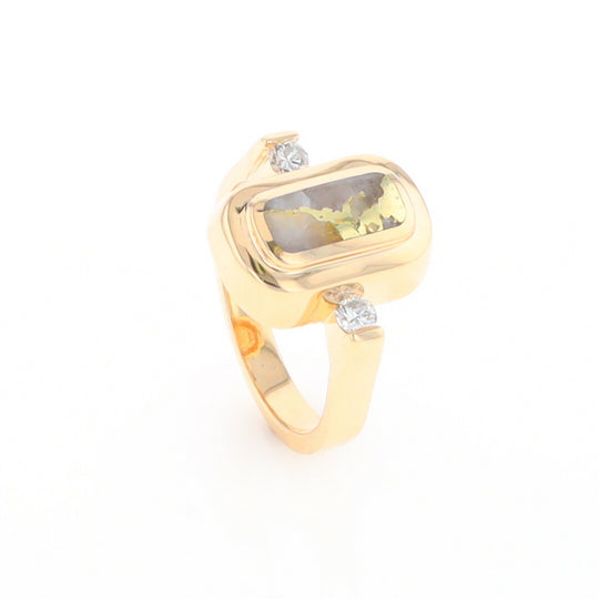 Gold Quartz Ring Oval Inlaid Design with .06ctw Round Diamonds