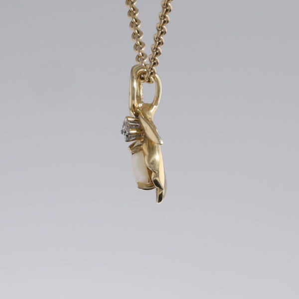 Pear-leaf Opal and Diamond Pendant