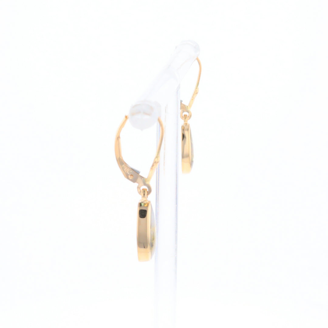 Gold Quartz Earrings Tear Drop Inlaid Lever Backs