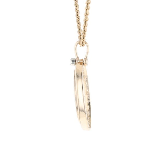 Gold Quartz Necklace .37ctw Halo Diamond Oval Inlaid Pendant