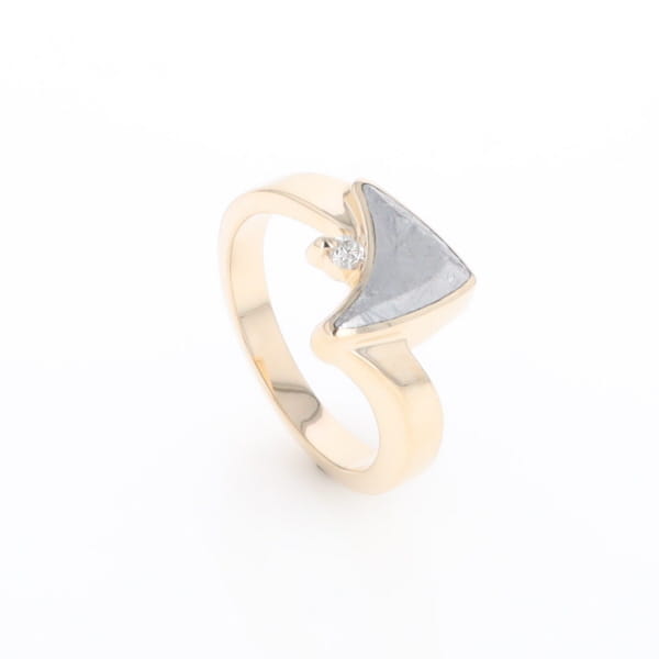 Meteorite Ring Boat Sail Inlaid Design with .04ctw Round Diamond