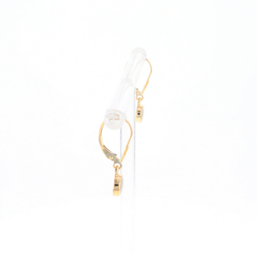 Gold Quartz Earrings Round Inlaid Design Lever Backs