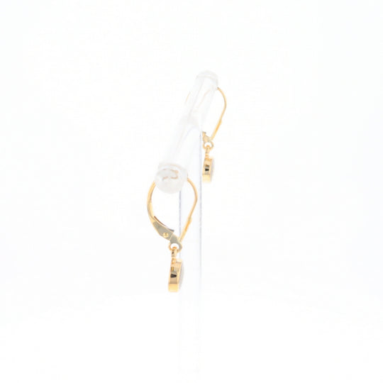 Gold Quartz Earrings Round Inlaid Design Lever Backs