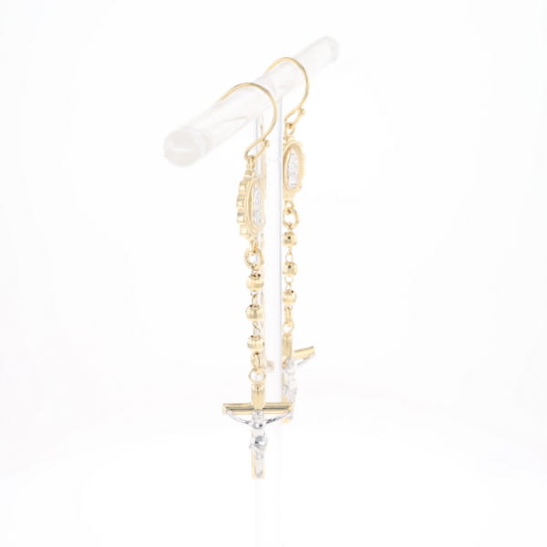 Gold Plated Virgin Mary and Crucifix Dangle Earrings
