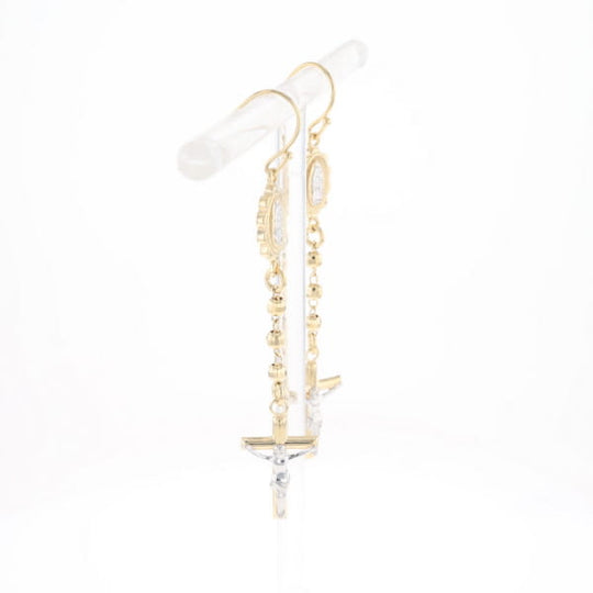 Gold Plated Virgin Mary and Crucifix Dangle Earrings