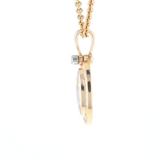 Gold Quartz Pendant Oval Inlaid with .22ctw Round Diamonds Halo