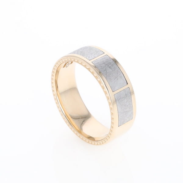 3 Section Men's Meteorite  Milgrain Topped Ring