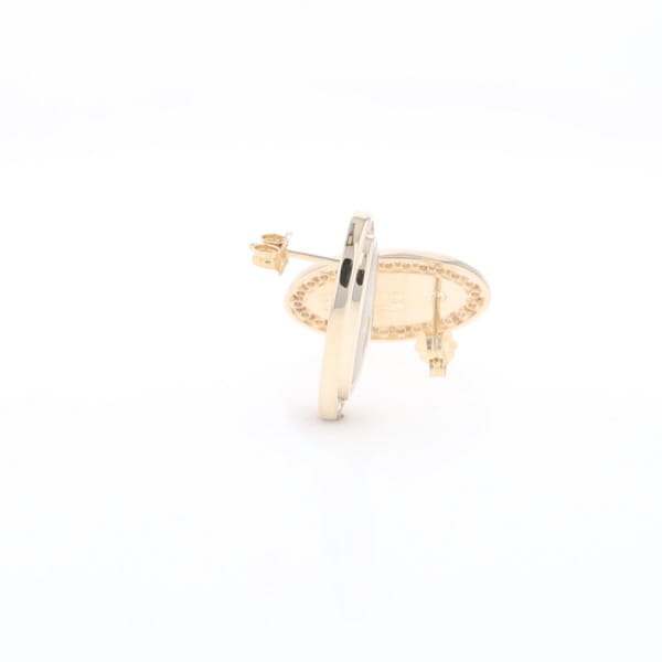 Gold Quartz Earrings Oval Inlaid Design .73ctw Round Diamonds Halo G2