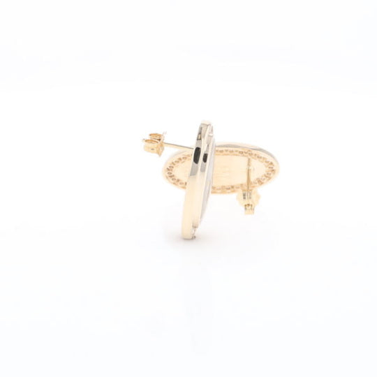 Gold Quartz Earrings Oval Inlaid Design .73ctw Round Diamonds Halo G2