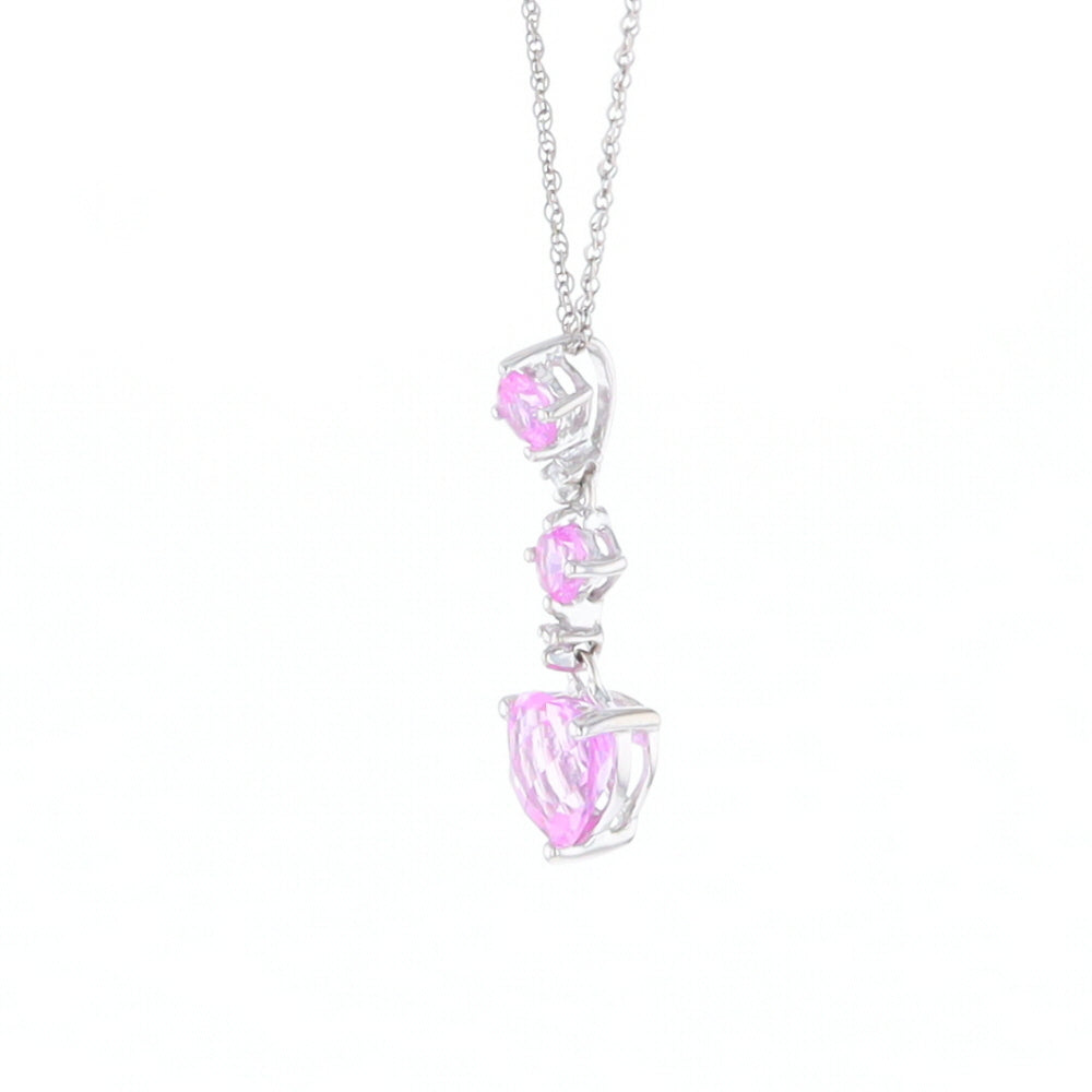 Synthetic Pink Sapphire Dangle Heart Necklace