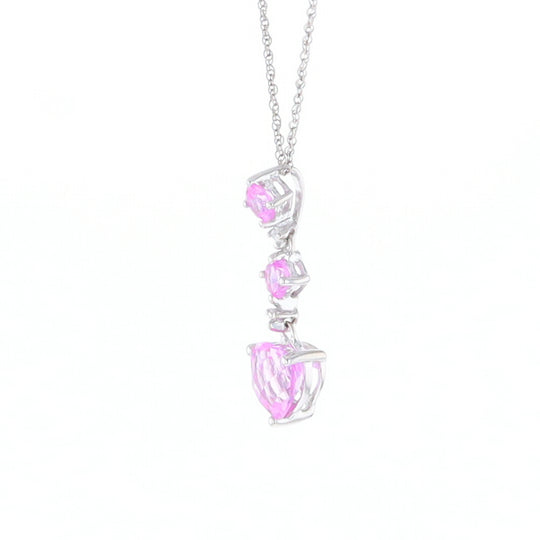 Synthetic Pink Sapphire Dangle Heart Necklace