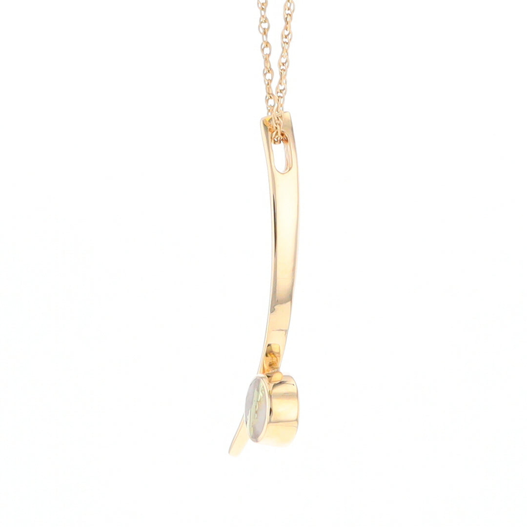 Gold Quartz Necklace Round Inlay Curved Bar Design Pendant