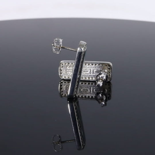 Opal Earrings Rectangle Inlaid with .50ctw Round Diamond Halo Studs