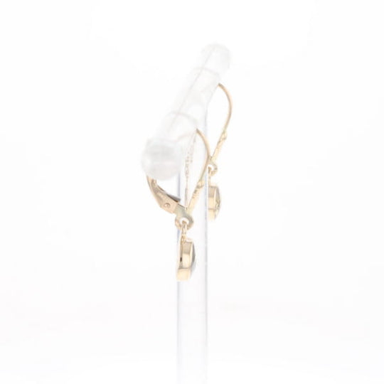 Gold Quartz Earrings Round Inlaid Design Lever Backs