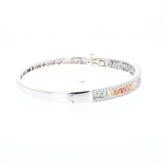 Multi-color Sapphire Cuff Bracelet with Diamond Accents
